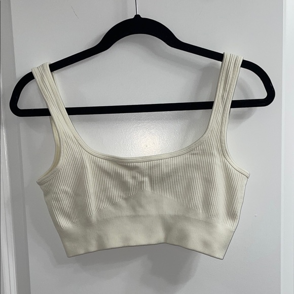 Cream Ribbed Two-Piece Workout Set - Picture 2 of 5